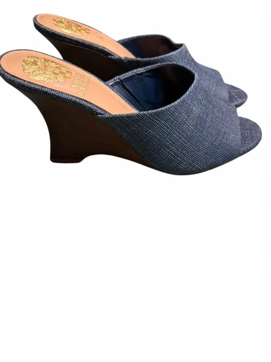 Vince Camuto Navy Textured Open-Toe Mule Slides - Picture 5 of 7